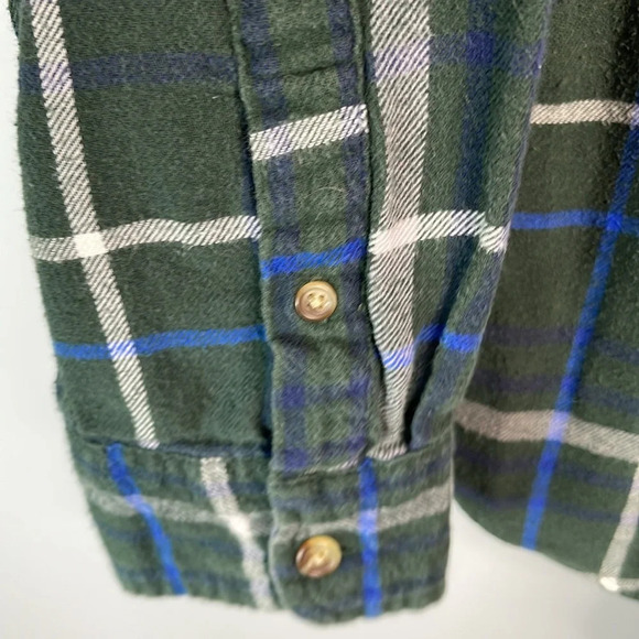 CHAPS Mens Plaid Flannel Button Down Shirt Green Navy Long Sleeve Pocket Logo L - Picture 7 of 14